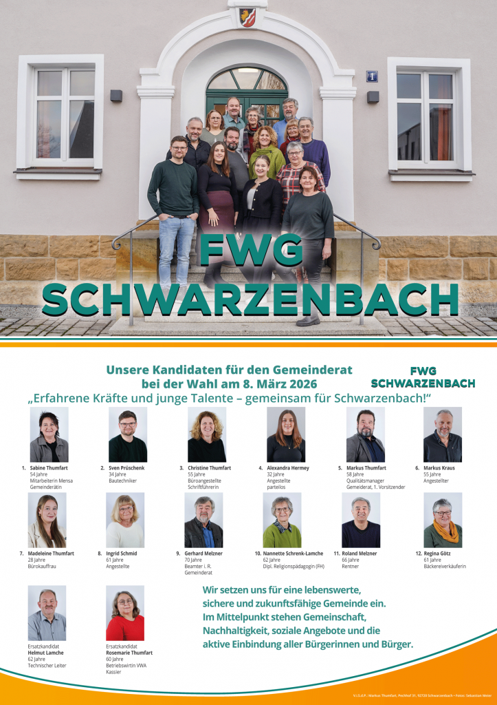 Plakat der FWG-Schwarzenbach zur Kommunalwahl 2026
